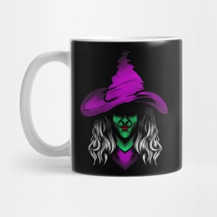 Evil Witch With Green Skin And Purple Hat For Halloween Mug